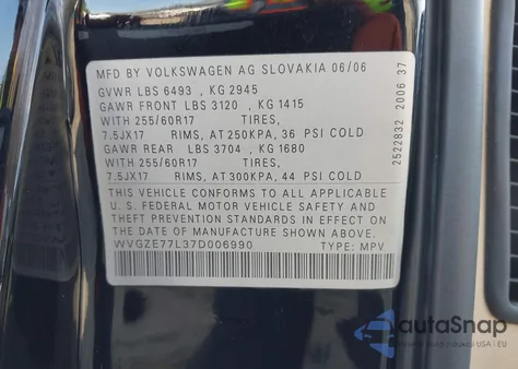 2007 Volkswagen Touareg V6 z USA, uszkodzony, nr VIN WVGZE77L37D006990